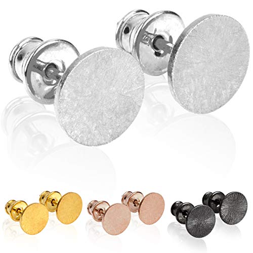 modabilé Pendientes de botón para damas redondo de plata de ley 925 (8mm) CIRCLE Aretes plata rodio plateado: Círculo, Pequeño & Plano + Estuche de regalo | Hecho en Europa