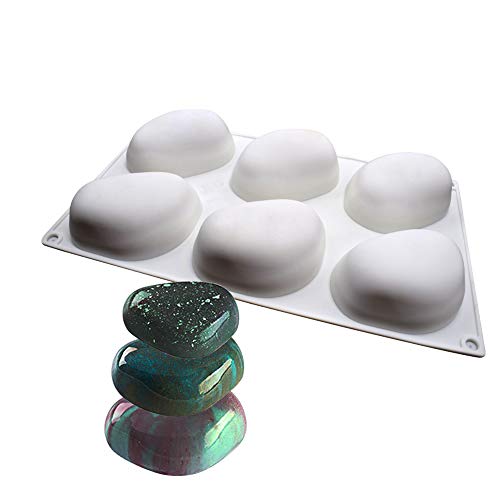 Molde de pastel de silicona, moldes silicona 3d para postres pudín, 6 cavidades Forma de piedra, blanco