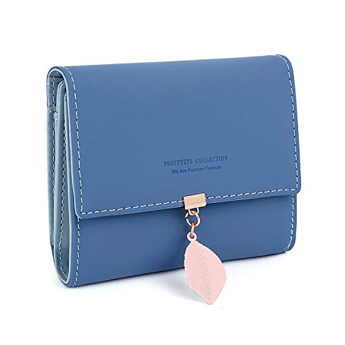 Monederos Mujer Cartera de Mujer de Exquisito Cuero PU, 6 Compartimentos para Tarjetas con 1 Ventana de Identificación 1 Sección de Factura y 1 Bolsillo Carteras,Azul