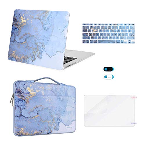 MOSISO Funda Compatible con 2017-2010 MacBook Air A1369 A1466, Carcasa Rígida de Plástico de Acuarela de Mármol &Bolsa & Cubierta para Teclado & Estuche para Cámara Web & Protector de Pantalla,Azul