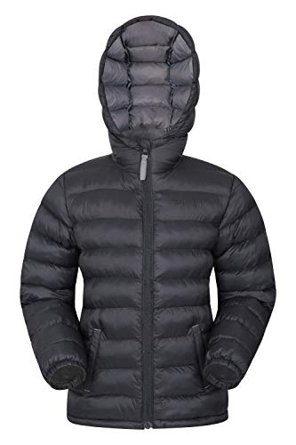 Mountain Warehouse Chaqueta Acolchada Seasons para Chicos - Chaqueta Impermeable - Ropa de niño Ligera - con puños elásticos y 2 Bolsillos Frontales - para Viajar, Invierno Negro 9-10 Años