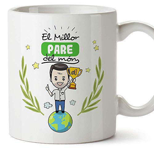 MUGFFINS Taza Padre (En Catalán)"El Millor Pare del Món" Taza Desayuno/Idea Regalo Día del Padre. Cerámica 350 mL