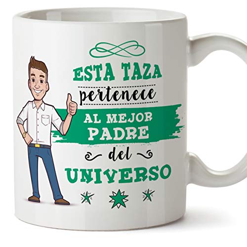 MUGFFINS Taza Papá - Esta Taza Pertenece al Mejor Padre del Universo - Taza Desayuno Idea Regalo Día del Padre. Cerámica 350 mL