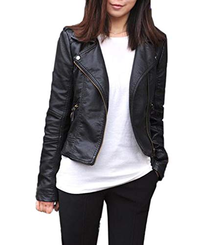 Mujer Cuero Chaquetas Manga Larga Ropa de Abrigo Tops Outwear con Cremallera Slim PU Corto Jacket de Moto Coat Cazadora Remata,Primavera y Otoño Nuevo