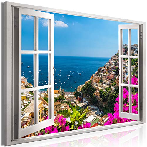 murando Cuadro en Lienzo Vista de la Ventana 90x60 cm 1 Parte Impresión en Material Tejido no Tejido Impresión Artística Imagen Decoracion de Pared - Positano Italia Paisaje d-C-0227-b-a