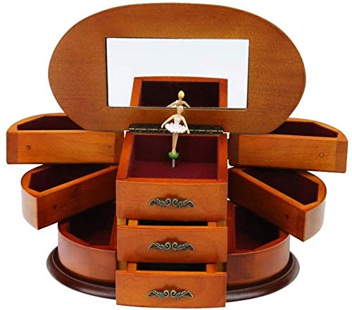 MWXFYWW Cajas para Joyas de Madera de Seis Capas Cajas para Joyas Musicales con baúl Giratorio para Joyas de Bailarina con Espejo, Caja de música para niñas