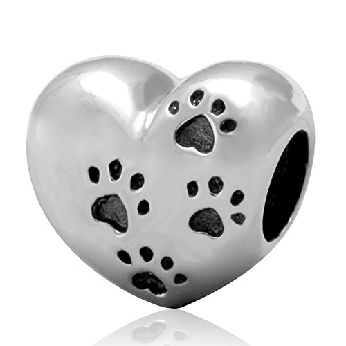 My Sweet Pet Paw Print Charm de plata de ley 925 I Love My Dog Heart Bead para pulsera europea