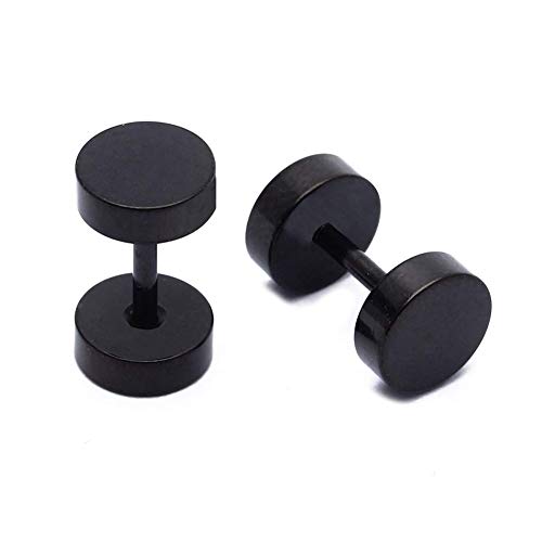 Newin Star Ropa 2 PCS Hombres oído de la Manera de los Pendientes Redondos del Perno Prisionero de 6 mm de Acero de Titanio diseño Simple Fresco Pendientes Stud Negro 1 Par