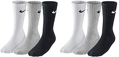 Nike SX4508 - 6 pares de calcetines para hombre y mujer, blanco o negro o gris Blanco, gris, negro. Aprox.134 cm