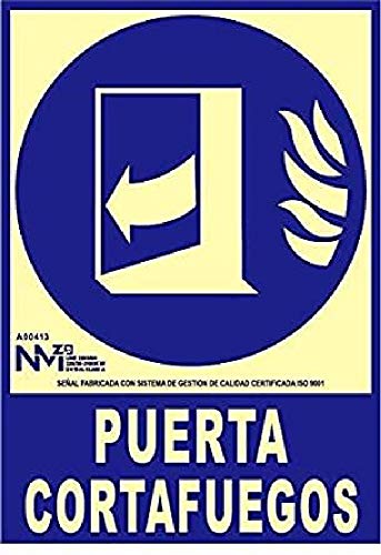 Normaluz A00413 - Señal Luminiscente Puerta Cortafuegos Clase A PVC 1mm 21x30cm con CTE, RIPCI y Apto para la Nueva Legislación