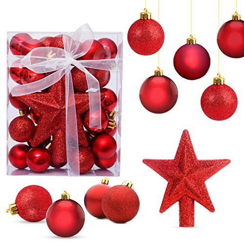 O-Kinee Bolas de Navidad Rojo,Adornos de Navidad para Arbol,30PCS Bolas para Arbol de Navidad,Decoracion Arbol Navidad,Regalos de Colgantes de Navidad, 3CM (Rojo)