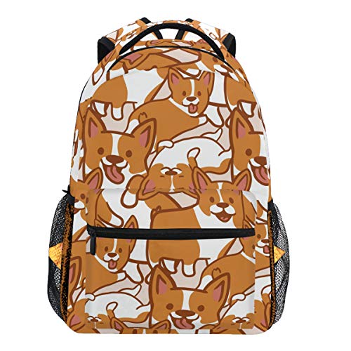 Oarencol Cartoon Cute Corgis mochila para perro, naranja, para la escuela, viajes, libro, universidad, bolso de hombro para mujeres, niñas, hombres y niños