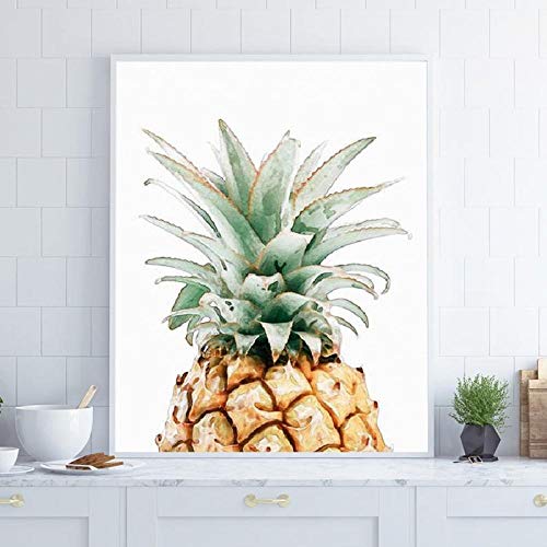 OCRTN Piña Arte de la Pared Impresiones Decoración de la Cocina Acuarela Tropical Arte botánico Pintura de la Lona Cuadro de la Pared Cartel Decoraciones para el hogar - 40x60cm Sin Marco