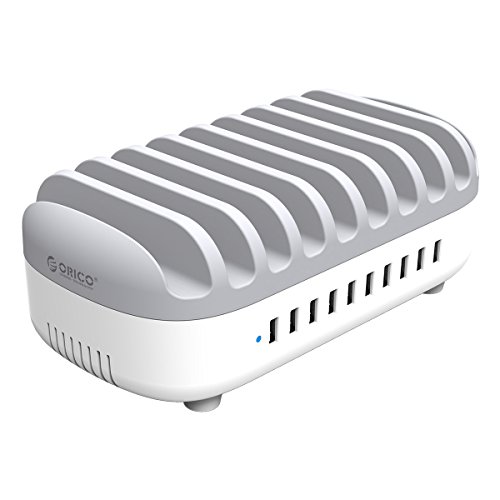 ORICO 120W Estación de Carga USB con 10 Puertos, USB Multi-Cargador Universal 2.4A Cargador Integrado IC Rápido para El iPhone iPad Smartphones Tabletas Samsung Galaxy- Blanco