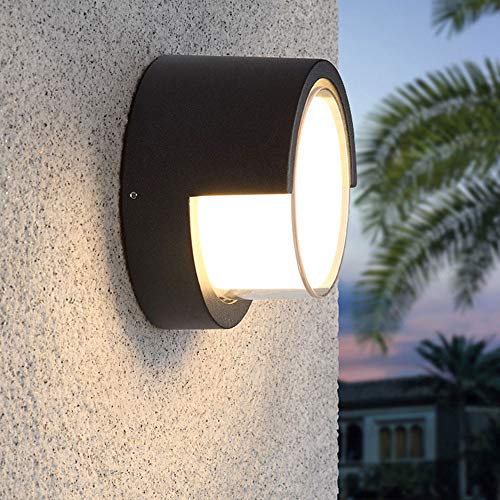 Outdoor Wall Sconce 10W LED Lamps Waterproof Indoor Modern Low Profile Lighting Fixtures 3000K Warm White Light Wall Mount Light for Porch Courtyards Matte Black Finish （Round）