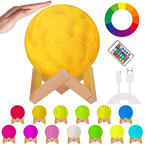 OVAREO Lámpara de Fútbol,LED Luz de Noche Lámpara,16 Colores y 4 Modos Lámpara de Fútbol LED con USB Recargable Remoto Control para Decoración y Regalos