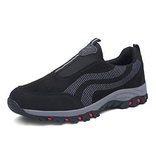 PAMRAY Zapato Hombre de Deportivos Fitness para Caminar Running Trailing Loafer Calentar Suede Zapatillas Slip on Breathable Negro Azul Gris Negro 41