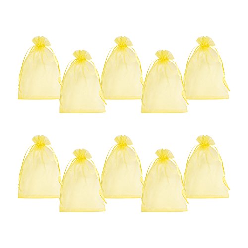 PandaHall Elite 100pcs Bolsas de Organza, Rectángulo, Amarillo, Aproximadamente 10 cm de Ancho, 15 cm de Largo