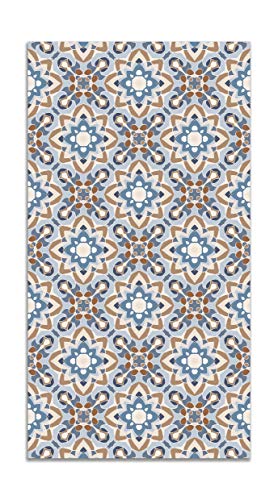 Panorama Alfombra Vinílica Azulejo Oriental Floreada Azul 80x250 cm - Alfombra Cocina Vinilo - Alfombra Salón Antideslizante e Ignífuga - Alfombras Grandes - Alfombras PVC