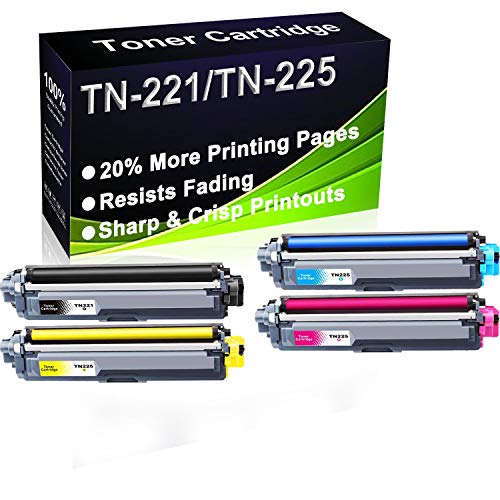 Paquete de 4 cartuchos de tóner compatibles (BK+C+Y+M) de alto rendimiento TN221 TN225 (TN-221BK TN-225C TN-225Y TN-225M) para impresoras Brother HL-3140CW HL-3170CDW HL-3180CDW MFC-9130CW MFC-9330CD