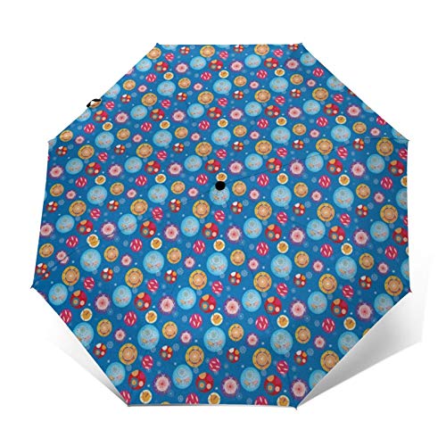 Paraguas Plegable Automático Impermeable Navidad 115, Paraguas De Viaje Compacto a Prueba De Viento, Folding Umbrella, Dosel Reforzado, Mango Ergonómico