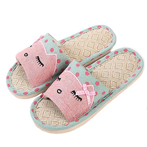 Pareja de Lino Zapatillas de casa de Estilo japonés niño Divertido Zapatillas de Dibujos Animados Transpirable Antideslizante luz de Fondo Regalo con Amor (36/37 EU,Azul Claro)