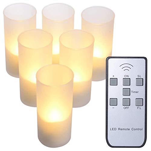 PChero 6pcs LED Velas de Té sin llama Recargables con Copas Esmeriladas Remotas y Base de Carga, Perfecto para la Fiesta de Bodas Inicio Festival Decoración de Navidad- Blanco Cálido