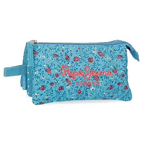 Pepe Jeans AVA Estuche Tres Compartimentos Azul 22x12x5 cms Poliéster