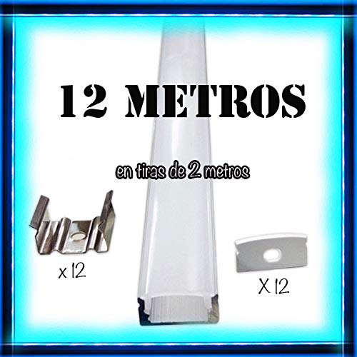 Perfil de aluminio para LED tira con difusor opaco PACK 12 metros con soporte de montaje