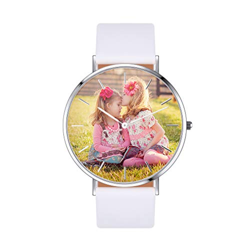 Personalizable Reloj Simple Movimiento Análogo del Cuarzo Waterproof Informal Esfera Personalizada de Imagenes Casual Clásico Mensajes Grabados Gratis en Carcasa Reloj Circular Rosado