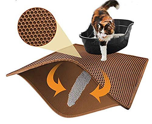 Pieviev Alfombra para Gatos,Estera Arena Gatos 76x61cm Doble Capa Impermeable Alta Elástico EVA Adecuado para Arenero Gatos Autolimpiable Arenero Gatos Cubierto, Fácil de Limpiar（Marrón）