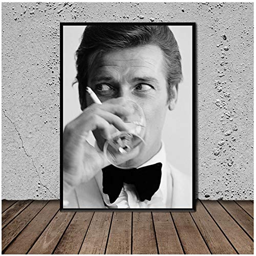 Pintura al óleo lienzo James Bond Roger Moore póster impresiones pared arte imágenes sala de estar decoración del hogar-40x60cm sin marco