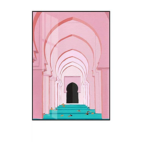 Pintura de Fondo Interior Pintura Arquitectura Wall Art Modern Luxury Pink nórdica cubierta de lona for dormitorio sala de estar o la oficina Decoraciones Para el Hogar ( Color : A , Size : 35*50cm )