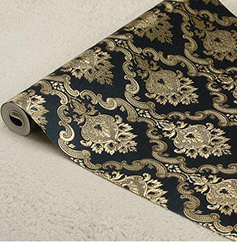 Pmhhc Hoja De Oro De La Flor Del Oro Negro Damasco Papel Pintado Del Estilo Europeo Dormitorio Salón Ktv Bar Clubhouse Wallpape