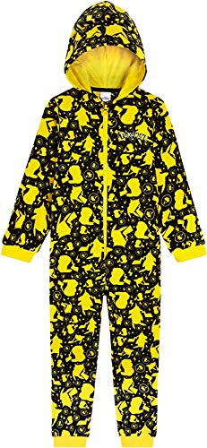 Pokèmon Pijama Niño de Una Pieza, Pijama Pikachu para Niños, Pijamas Enteros de Forro Polar con Capucha, Regalos Originales para Niños Niñas 4-14 Años (13-14 años)