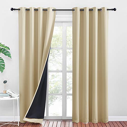 PONY DANCE Cortinas Salon Moderno - Cortina Opaca Termica Aislante con Ollaos para Cocina, 2 Uds, 132 x 240 CM, Beige