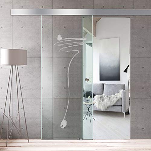 Puerta corredera de cristal para diseño de interiores Boss Roma 8 mm de grosor vidrio templado de seguridad nano revestido, accesorios de acero inoxidable, blanco, 95x215 cm