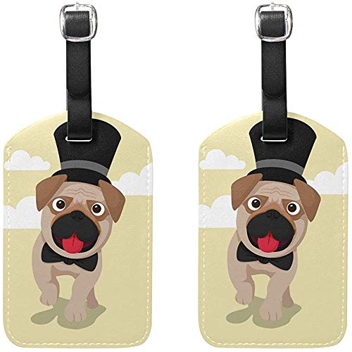 Pug Divertido con Etiquetas de Equipaje de Estilo Elegante Etiquetas de Viaje de Bolsa para Maleta de Equipaje 2 Piezas