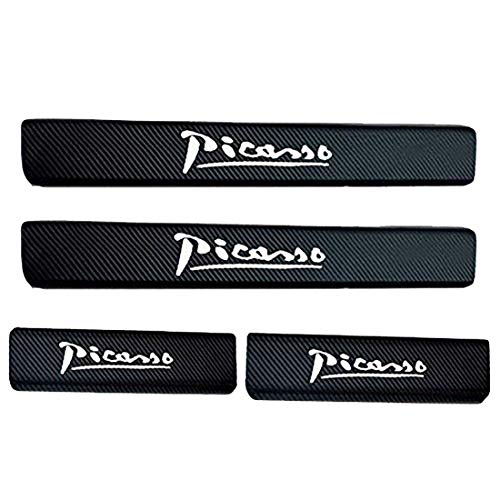 QWASZX Protector De Umbral De Puerta De Cuero PU De 4 Piezas, para C-itroen Xsara C4 C3 Picasso, Placas De Patada, Pegatina De Cubierta De Umbral De Pedal De Bienvenida, AntiarañAzos, Estilo De Coche