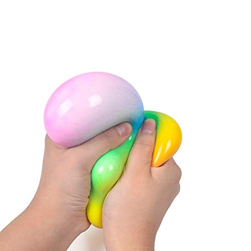 Rainbow Stress Balls,Sensory Stress Relief Squeeze Ball Toys for Kids and Adults,Stretchy Stress Ball Giant Squishy Squeeze Ball Stress Relief Ball Exercise Hand (Colorful, 9cm)