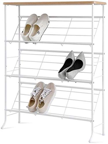 Ranura de calzado ajustable Organizador de zapatos Rack de zapatos 3 niveles estrecho zapato de acero al carbono MDF Tablero de madera Tablero de madera Zapatos de almacenamiento Estante de almacenami