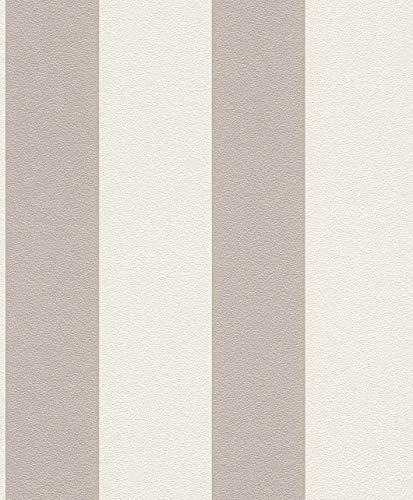 Rasch Prego 700251 - Papel pintado (fieltro), diseño de rayas, color blanco y gris