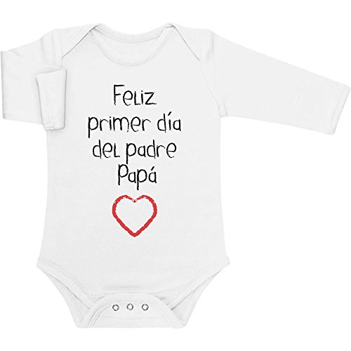 Regalo - Feliz Primer día del Padre Papá Body bebé Manga Larga 0-3 Meses Blanco