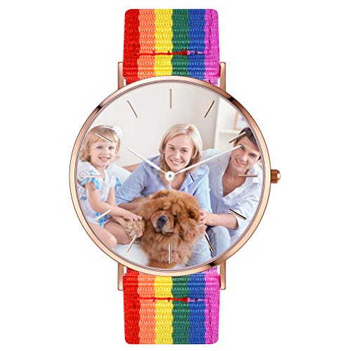 Reloj Moderno para Mujeres Resistente a Agua y Golpes y Arañazos PU Artesanal Rejos Pulsera Personalizado Forma Redondo Joyería de Buen Regalo Banda Multicolor Color Nylon