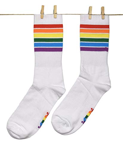 Roits Calcetines Pride Sport Blancos Mujer 36-40 - Calcetines Deportivos Bandera Arcoiris Unisex