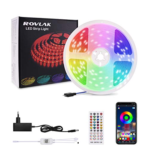 ROVLAK Tiras LED 10M Luces LED RGB 5050 Strip Led con Control Remoto Iluminación Decorativa Autoadhesiva para TV Monitor Coche Pasillo Bar Fiestas y Habitación