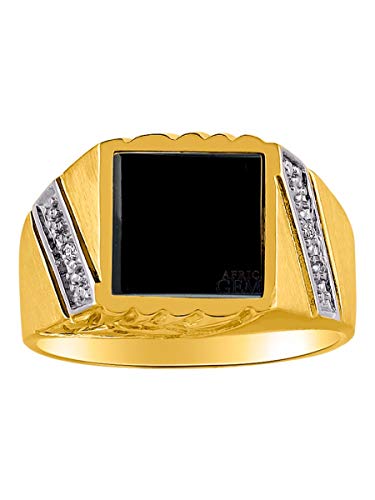 RYLOS Designer Ring With Diamonds and Genuine Black Onyx Set in Yellow Gold Plated Silver .925