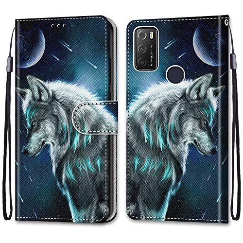 SEEYA - Funda tipo cartera para Alcatel 1S 2021, con tapa magnética de piel con tarjetero para Alcatel 1S 2021 Wolf