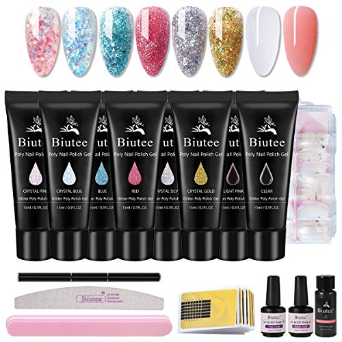 Seisso Kit Esmalte AcrÍlicas de Poly Nail Gel Brillante de Uñas Gel de Uñas 15ml Color de brillo Rosa Azul Oro Plata de Estrallas para Principiantes y Manicurista