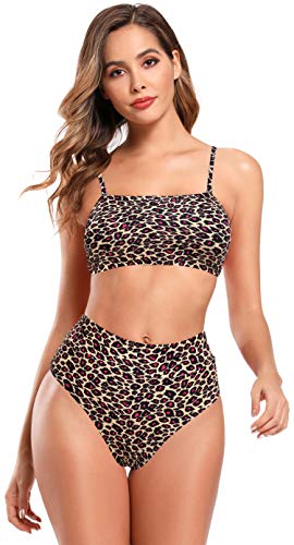 SHEKINI Mujer Traje de Baño Traje de Bikini Traje de Baño con Bandeau Dividido Traje de Baño Talla Grande (S, Leopardo)